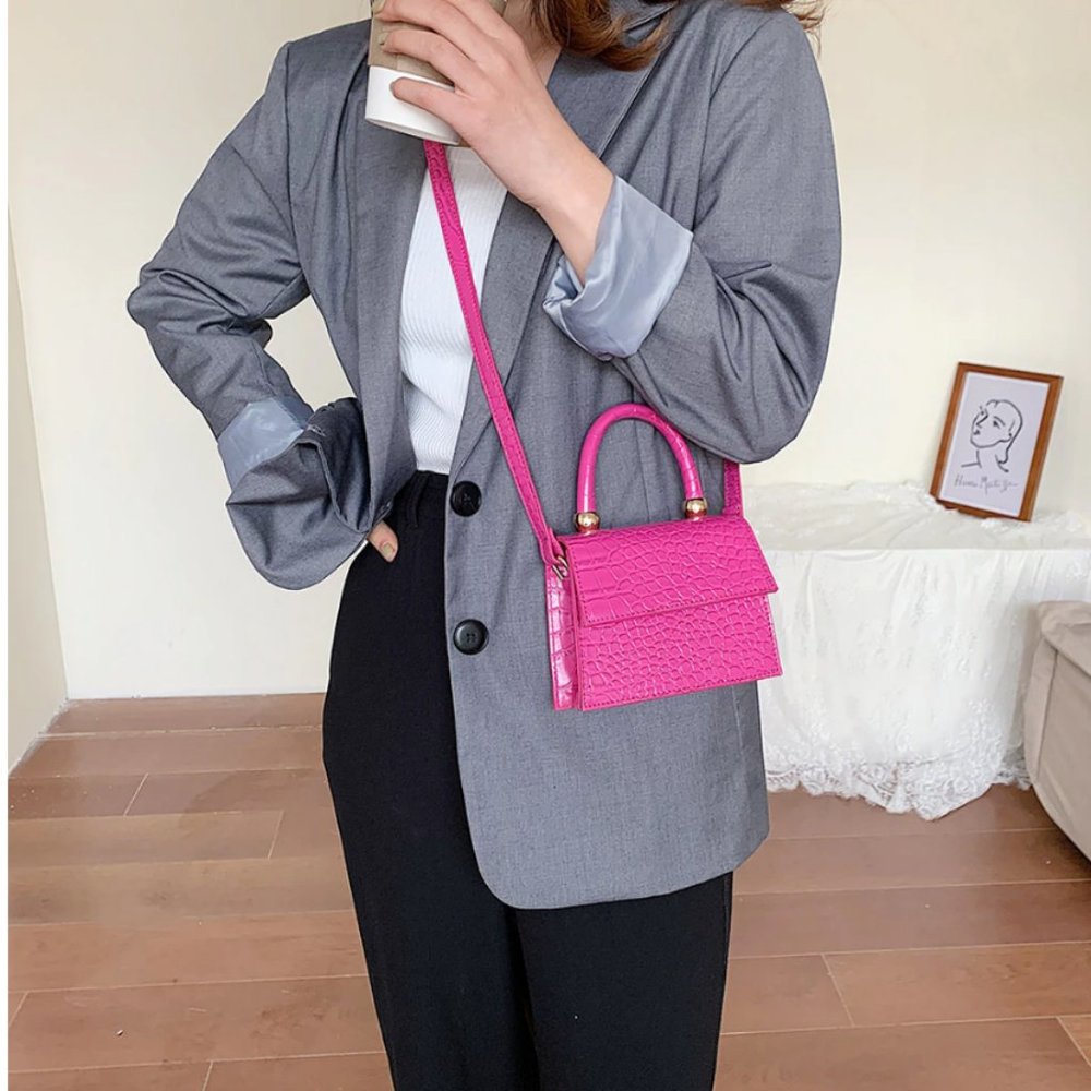 Alligator Textured Pink Crossbody Bag
